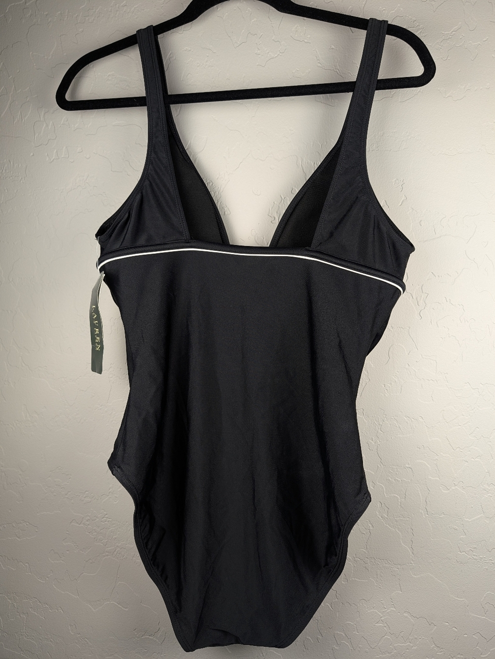 Lauren Ralph Lauren Black One-Piece Tank Swimsuit w/Gold RLL Monogram Sz 14 NEW - Picture 5 of 6